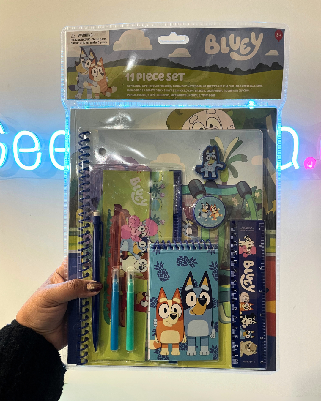 .Geekienda - set de 11 artículos escolares de bluey -Disney programas infantiles papelería