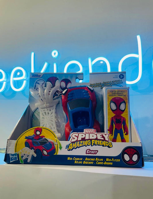 Geekienda -minifigura spiderman spidey and friends con carro hasbro - Marvel programas infantiles