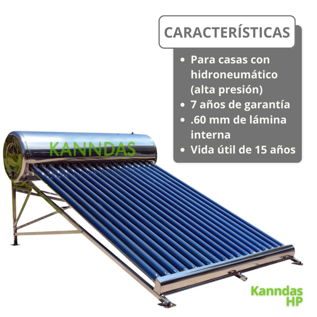 Calentador Solar KANNDAS HP 15 tubos (casas con hidroneumático)
